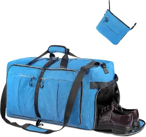 120L 31" Foldable Duffle Bag with Shoe Compartment,Lightweight Water Resistant Packable Travel Bag,Blue