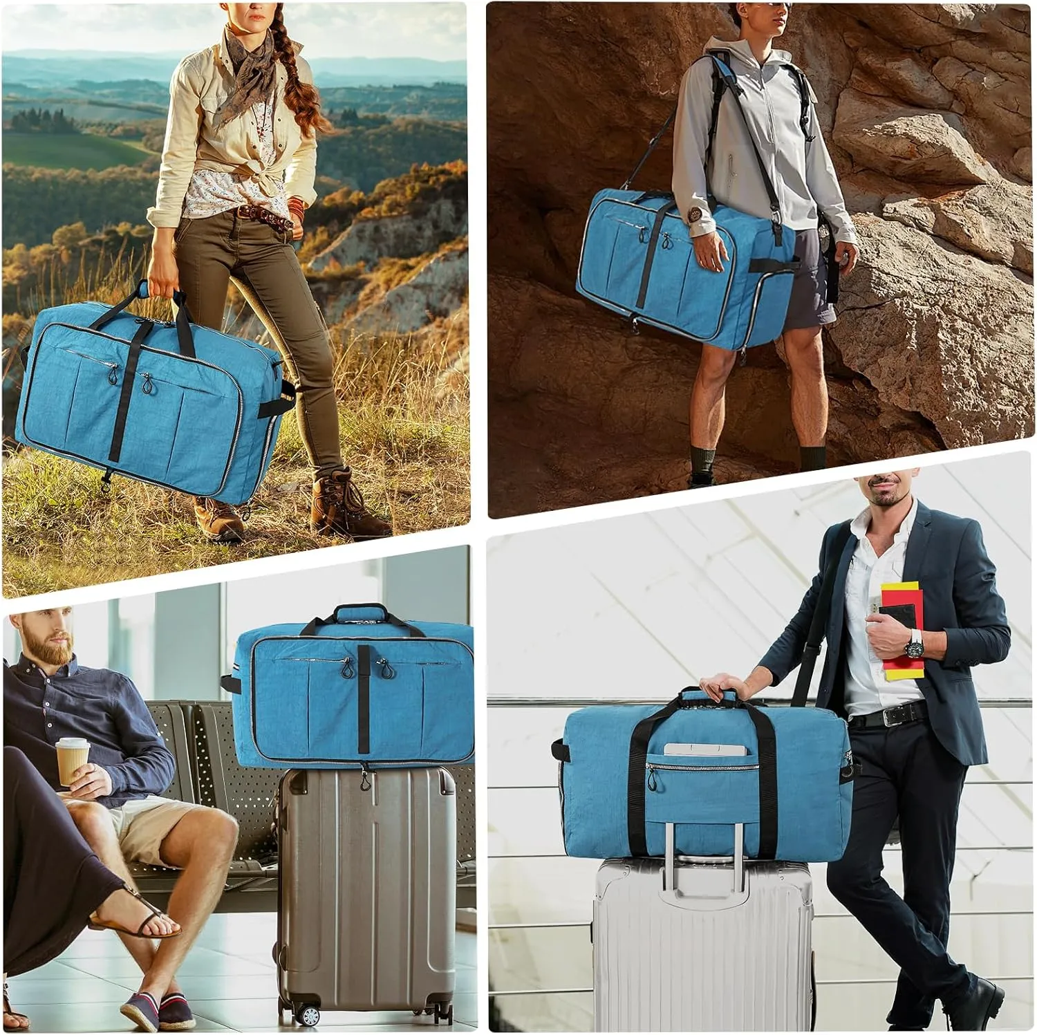 120L 31" Foldable Duffle Bag with Shoe Compartment,Lightweight Water Resistant Packable Travel Bag,Blue