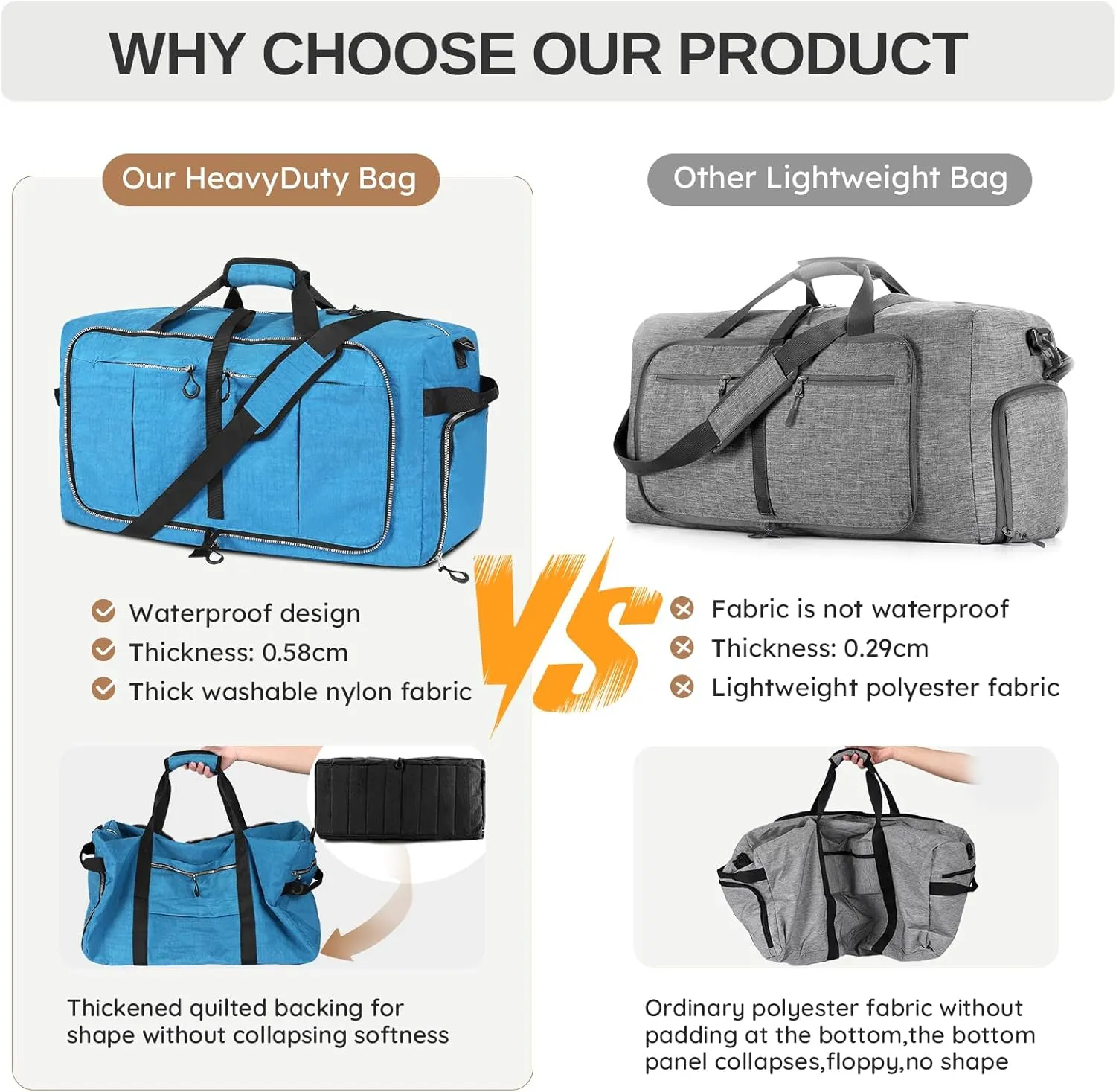 120L 31" Foldable Duffle Bag with Shoe Compartment,Lightweight Water Resistant Packable Travel Bag,Blue