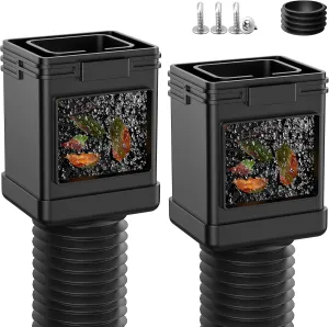 2-Pack Downspout Leaf Filter with Gutter Downspout Extensions, Flexible Down Spout Extension, Downspout Adapter Fit 2''×3'' and 3''×4'' Drain Pipe, Black