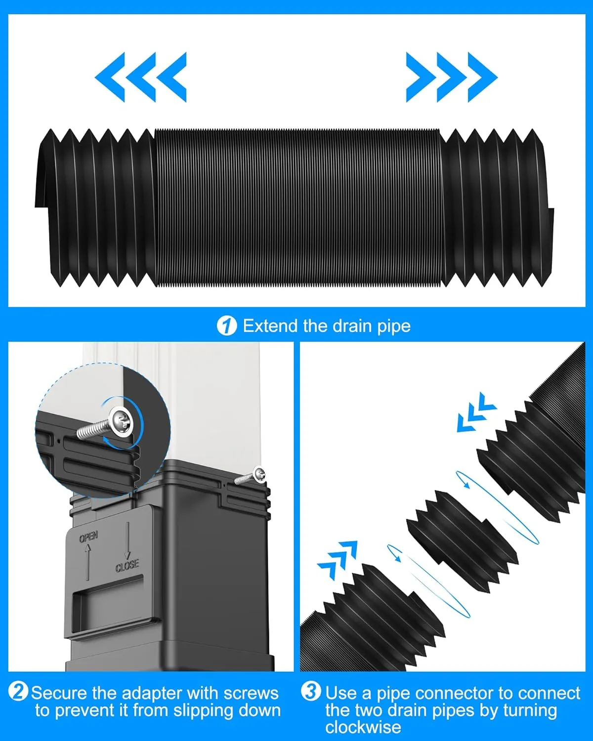 2-Pack Downspout Leaf Filter with Gutter Downspout Extensions, Flexible Down Spout Extension, Downspout Adapter Fit 2''×3'' and 3''×4'' Drain Pipe, Black