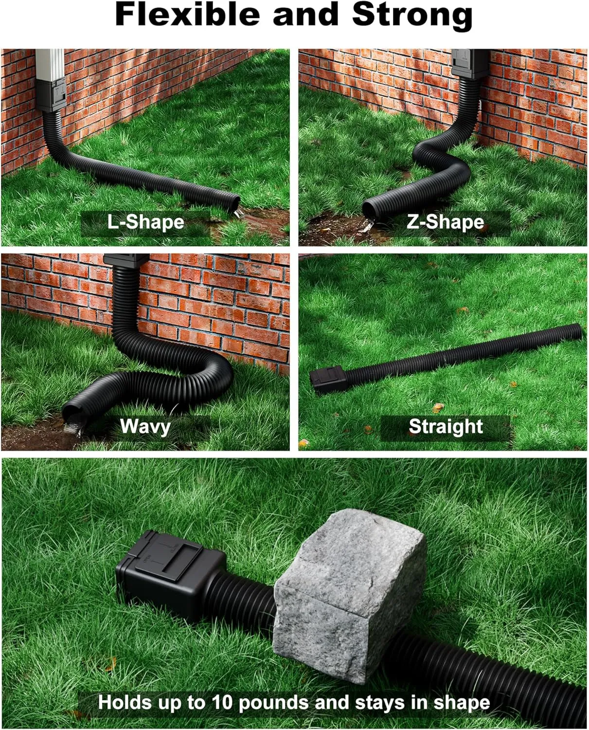 2-Pack Downspout Leaf Filter with Gutter Downspout Extensions, Flexible Down Spout Extension, Downspout Adapter Fit 2''×3'' and 3''×4'' Drain Pipe, Black