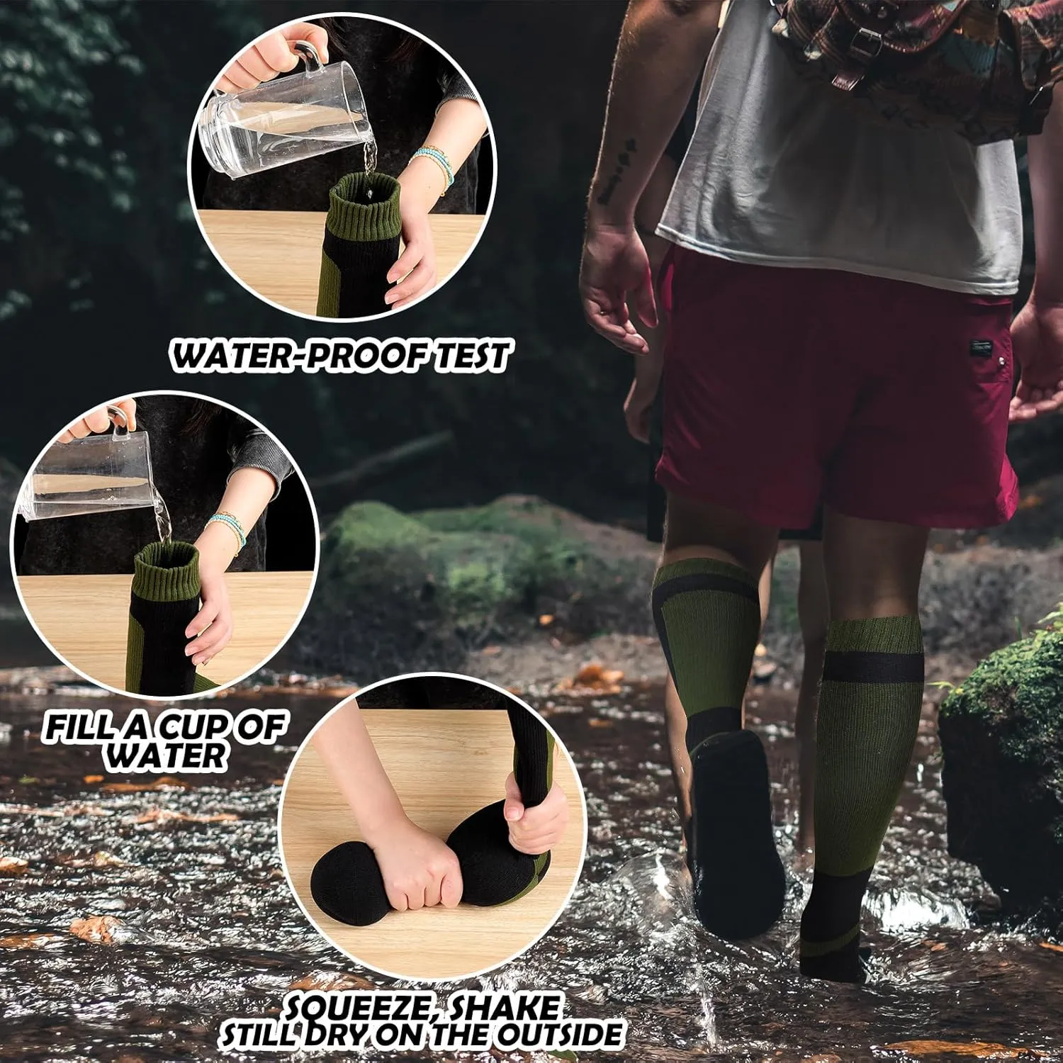 2 Pairs Knee High Waterproof Socks Women for Men Breathable Outdoor Wading Socks for Hiking Fishing Skiing