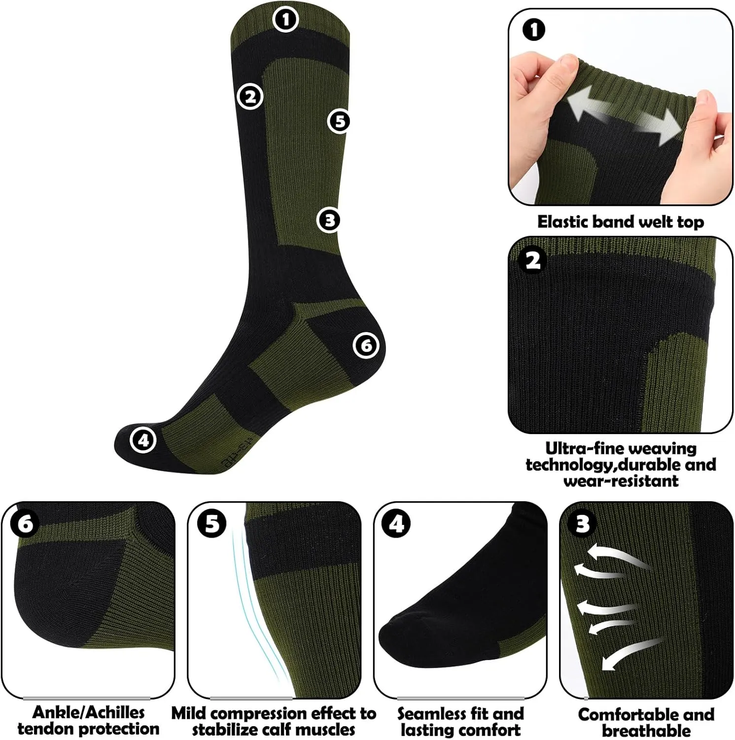 2 Pairs Knee High Waterproof Socks Women for Men Breathable Outdoor Wading Socks for Hiking Fishing Skiing