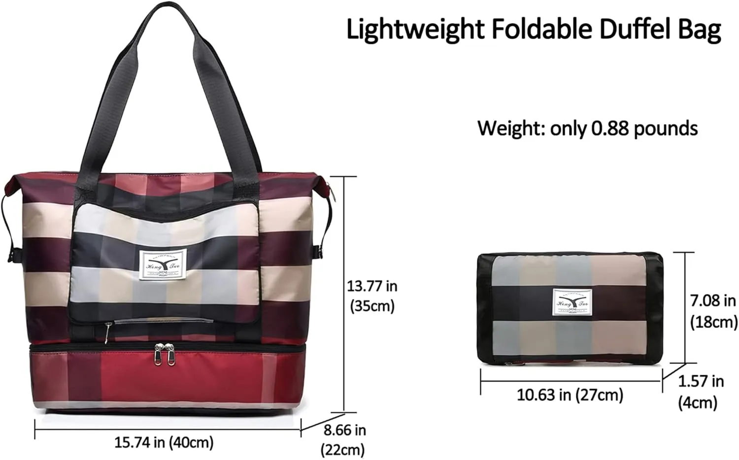 2022 New Foldable Dry/Wet Separation Travel Duffel Bag with Shoe Compartment Large Capacity Folding Weekender Overnight Bag Lightweight Waterproof Gym Tote Bag (B-Pink Khaki)