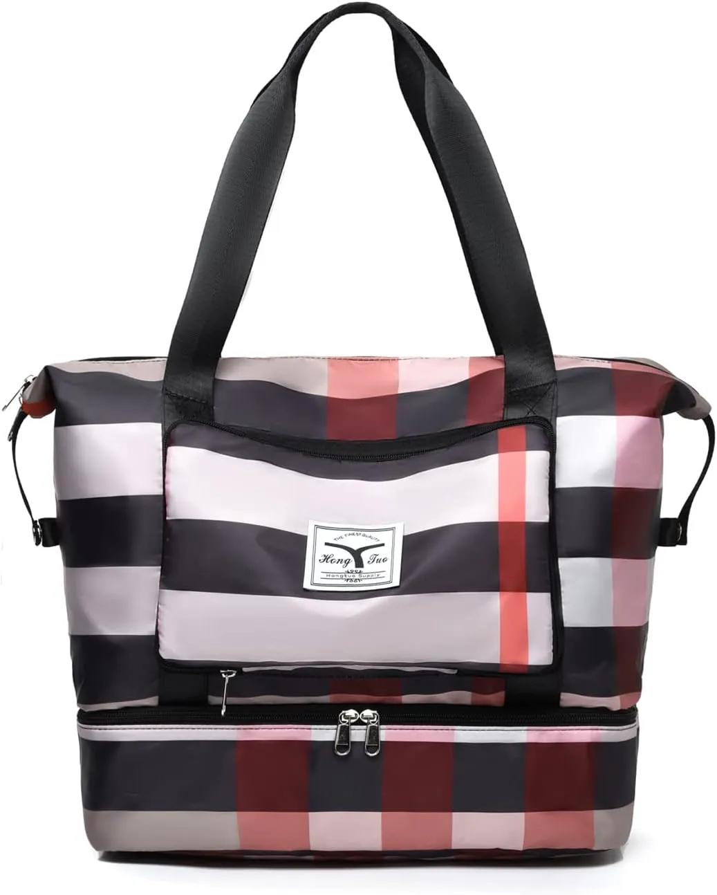 2022 New Foldable Dry/Wet Separation Travel Duffel Bag with Shoe Compartment Large Capacity Folding Weekender Overnight Bag Lightweight Waterproof Gym Tote Bag (B-Pink Khaki)