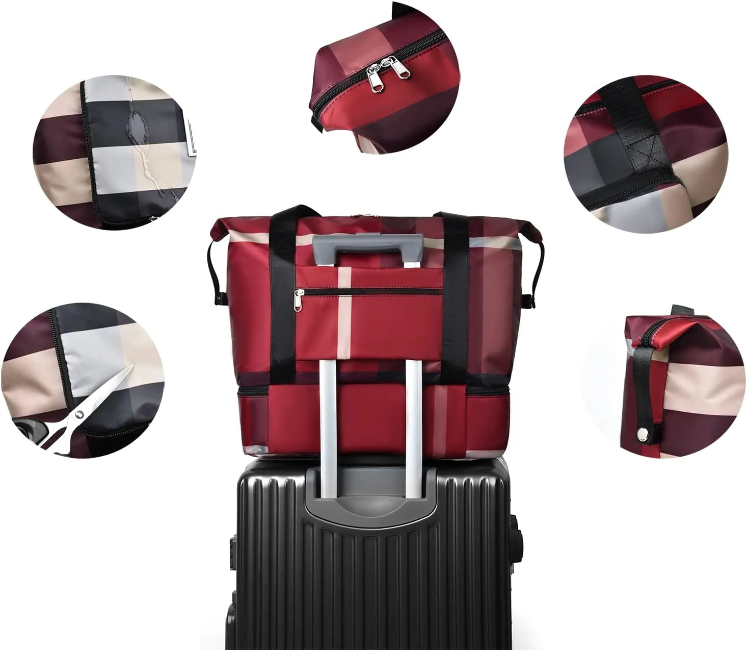 2022 New Foldable Dry/Wet Separation Travel Duffel Bag with Shoe Compartment Large Capacity Folding Weekender Overnight Bag Lightweight Waterproof Gym Tote Bag (B-Pink Khaki)