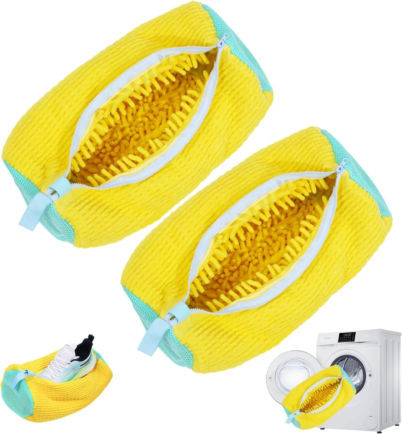 2Pcs Shoe Washing Machine Bag,Shoe Cleaning Bag for All Shoe Types,Laundry Shoe Bag for Washer and Dryer (Yellow)
