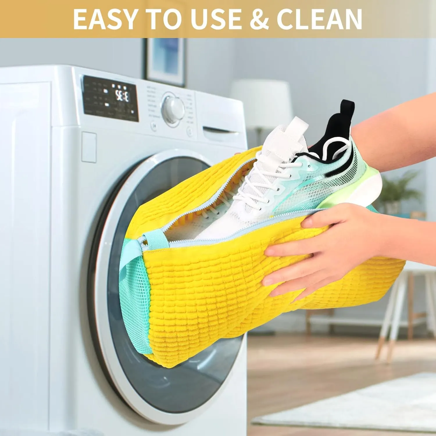 2Pcs Shoe Washing Machine Bag,Shoe Cleaning Bag for All Shoe Types,Laundry Shoe Bag for Washer and Dryer (Yellow)