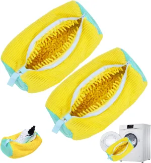 2Pcs Shoe Washing Machine Bag,Shoe Cleaning Bag for All Shoe Types,Laundry Shoe Bag for Washer and Dryer (Yellow)