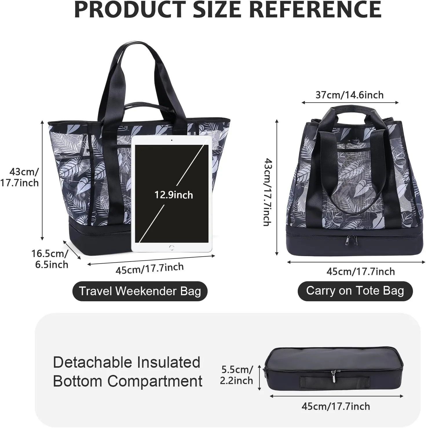 32L Mesh Tote bag, Breathable Beach Handbag with Removable Insulated Compartment