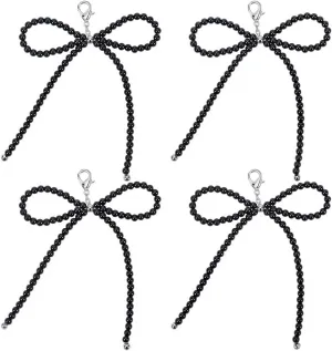 6Pcs Pearls Bowknot Shoe Decoration Bow Shoe Charm Clip Black Glass Pearls Beaded Shoelaces Chains with Lobster Clasp Sneaker Charms Buckle for Wedding Party Daily Casual Shoes Bag Accessory