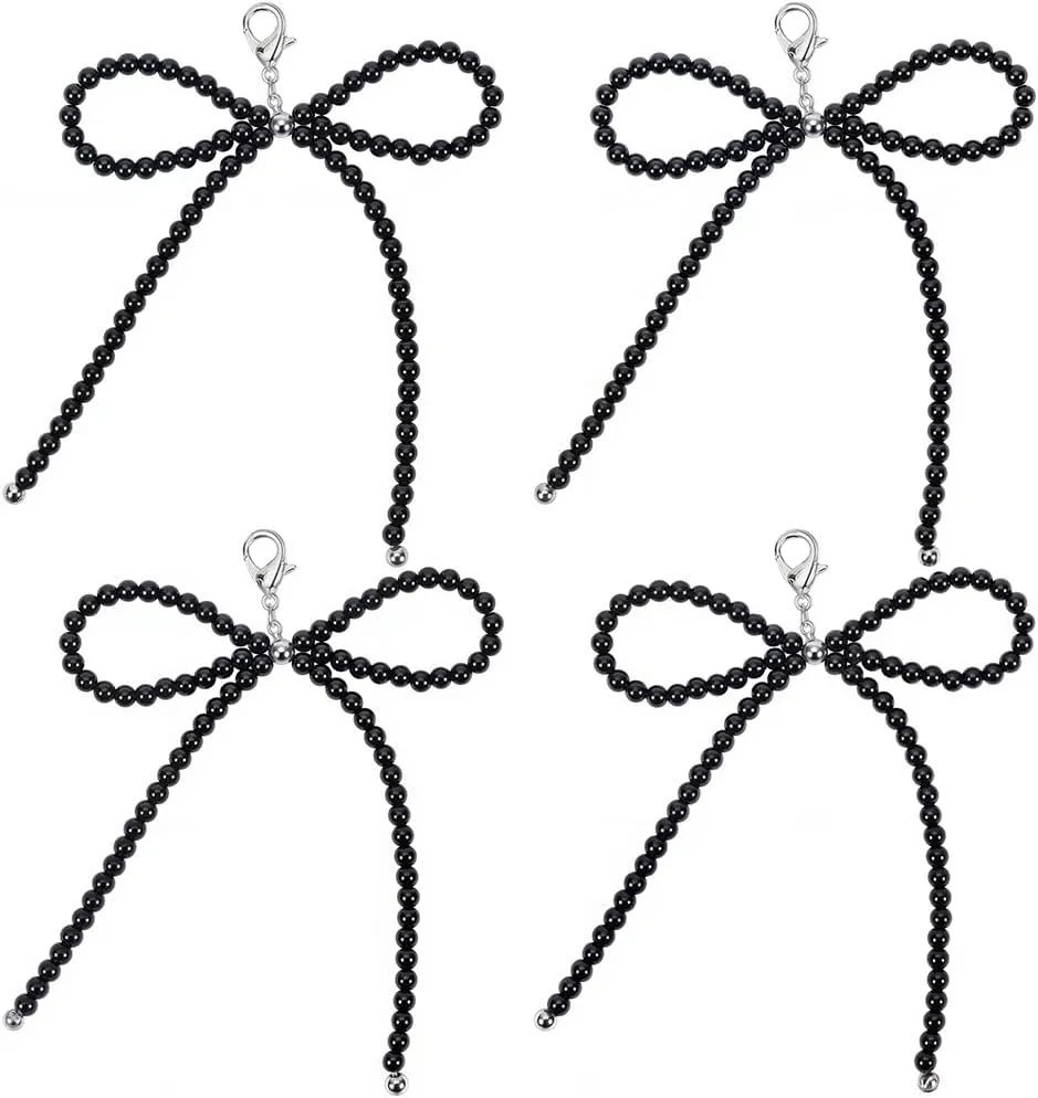 6Pcs Pearls Bowknot Shoe Decoration Bow Shoe Charm Clip Black Glass Pearls Beaded Shoelaces Chains with Lobster Clasp Sneaker Charms Buckle for Wedding Party Daily Casual Shoes Bag Accessory