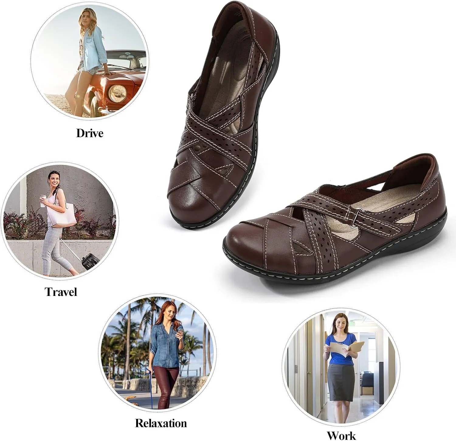 Ahico Women's Classic Leather Loafer Comfort Soft Flats Fashion Casual Leather Sandal Closed Toe Walking Shoes for Daily Working
