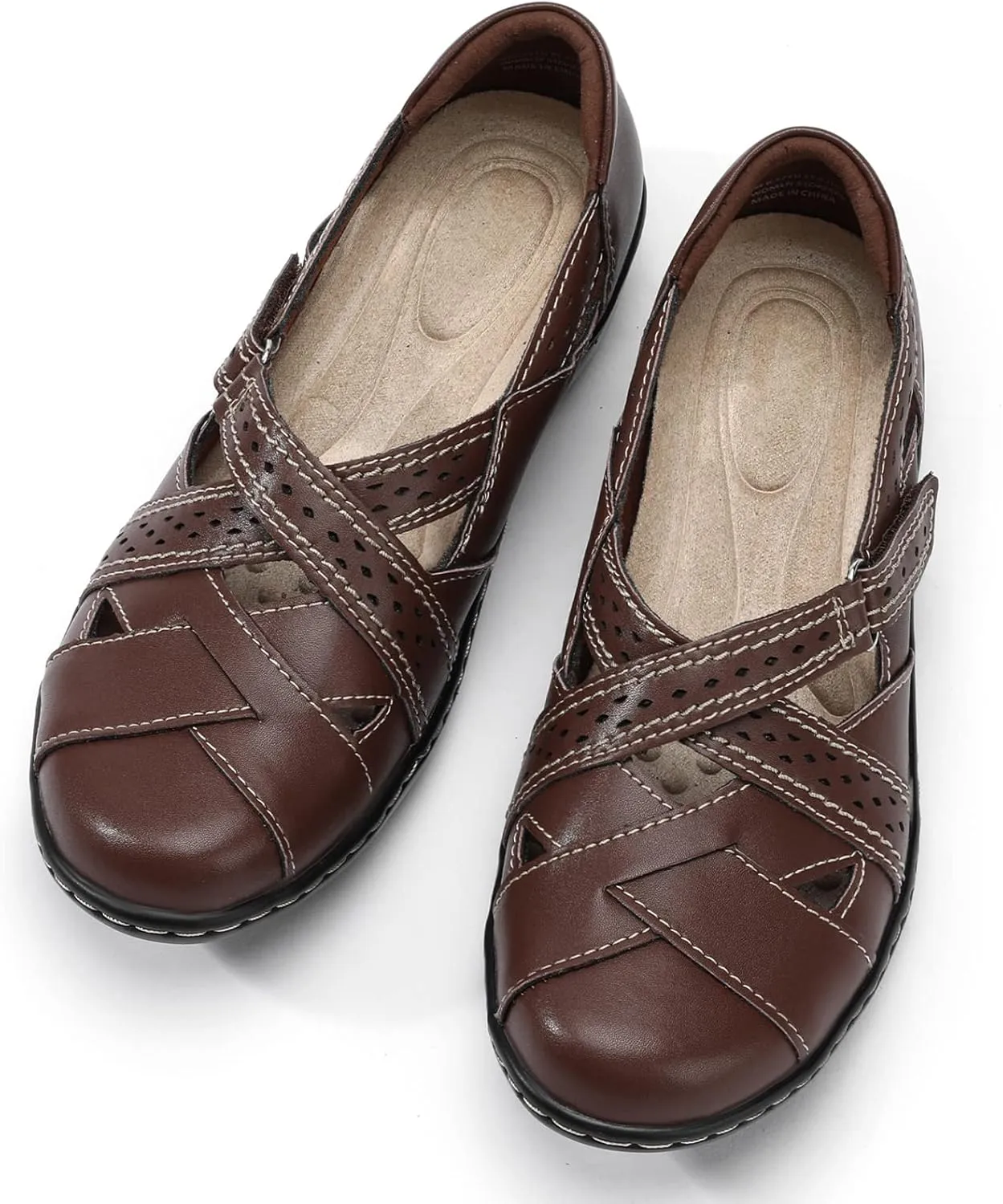 Ahico Women's Classic Leather Loafer Comfort Soft Flats Fashion Casual Leather Sandal Closed Toe Walking Shoes for Daily Working