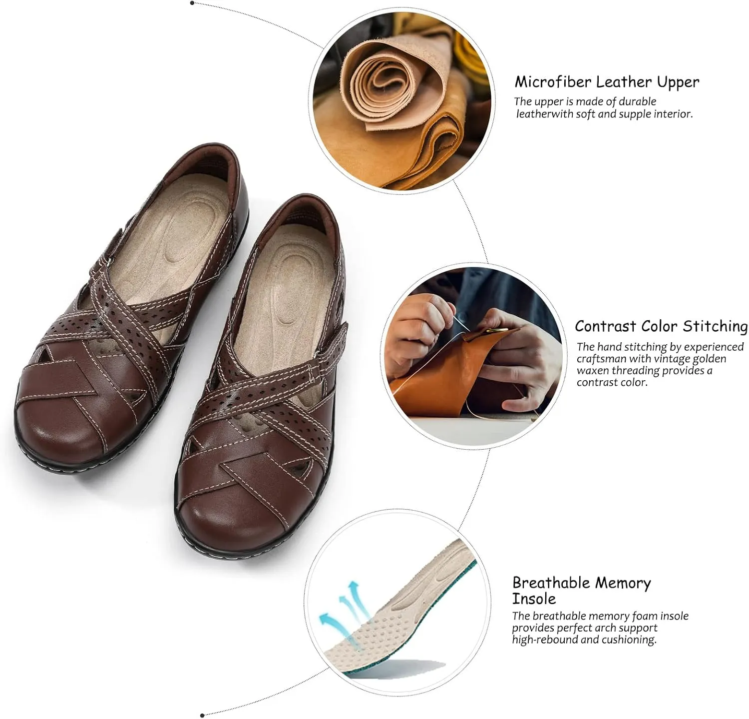 Ahico Women's Classic Leather Loafer Comfort Soft Flats Fashion Casual Leather Sandal Closed Toe Walking Shoes for Daily Working