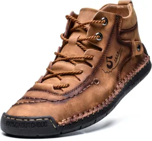 alcubieree Mens Casual Leather Shoes Ankle Chukka Boots Slip On Lightweight Loafers Mid top Walking Driving Shoes for Male