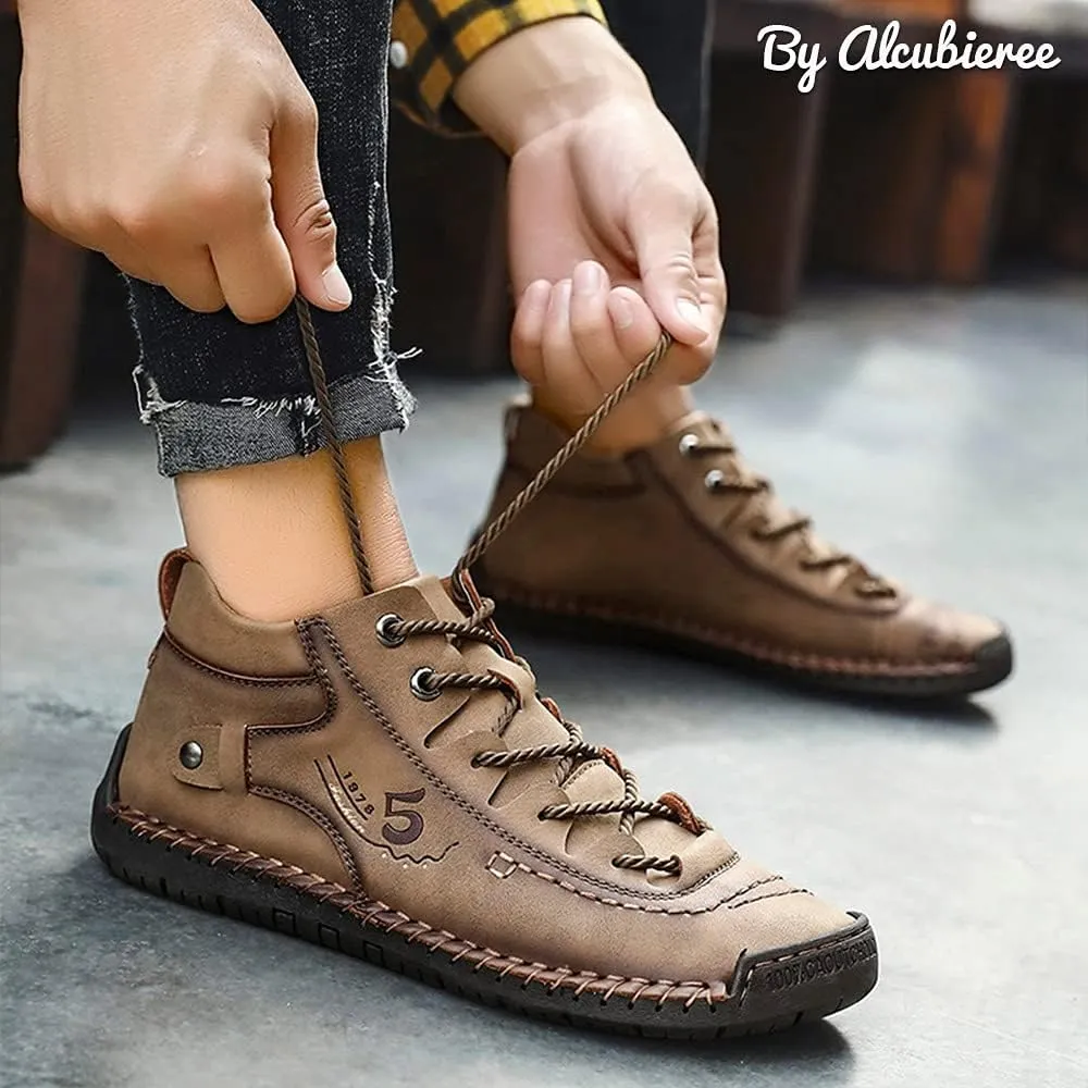 alcubieree Mens Casual Leather Shoes Ankle Chukka Boots Slip On Lightweight Loafers Mid top Walking Driving Shoes for Male