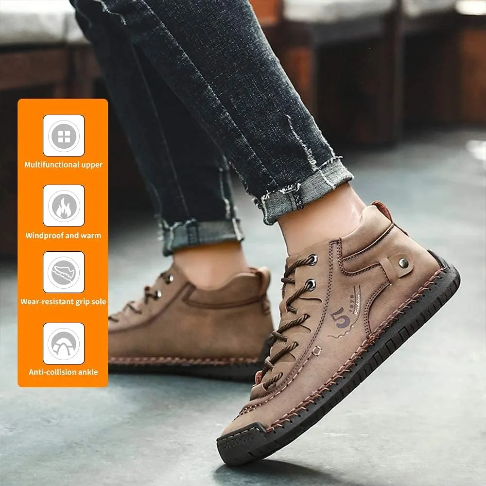 alcubieree Mens Casual Leather Shoes Ankle Chukka Boots Slip On Lightweight Loafers Mid top Walking Driving Shoes for Male