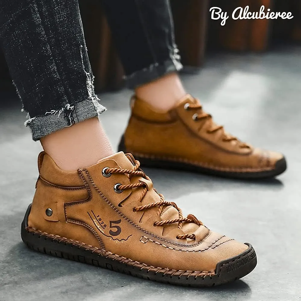 alcubieree Mens Casual Leather Shoes Ankle Chukka Boots Slip On Lightweight Loafers Mid top Walking Driving Shoes for Male