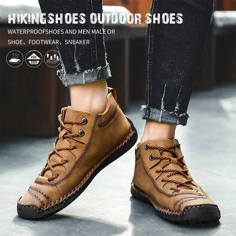 alcubieree Mens Casual Leather Shoes Ankle Chukka Boots Slip On Lightweight Loafers Mid top Walking Driving Shoes for Male