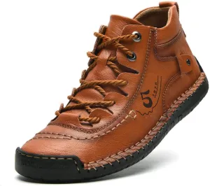 alcubieree Mens Casual Leather Shoes Ankle Chukka Boots Slip On Lightweight Loafers Mid top Walking Driving Shoes for Male