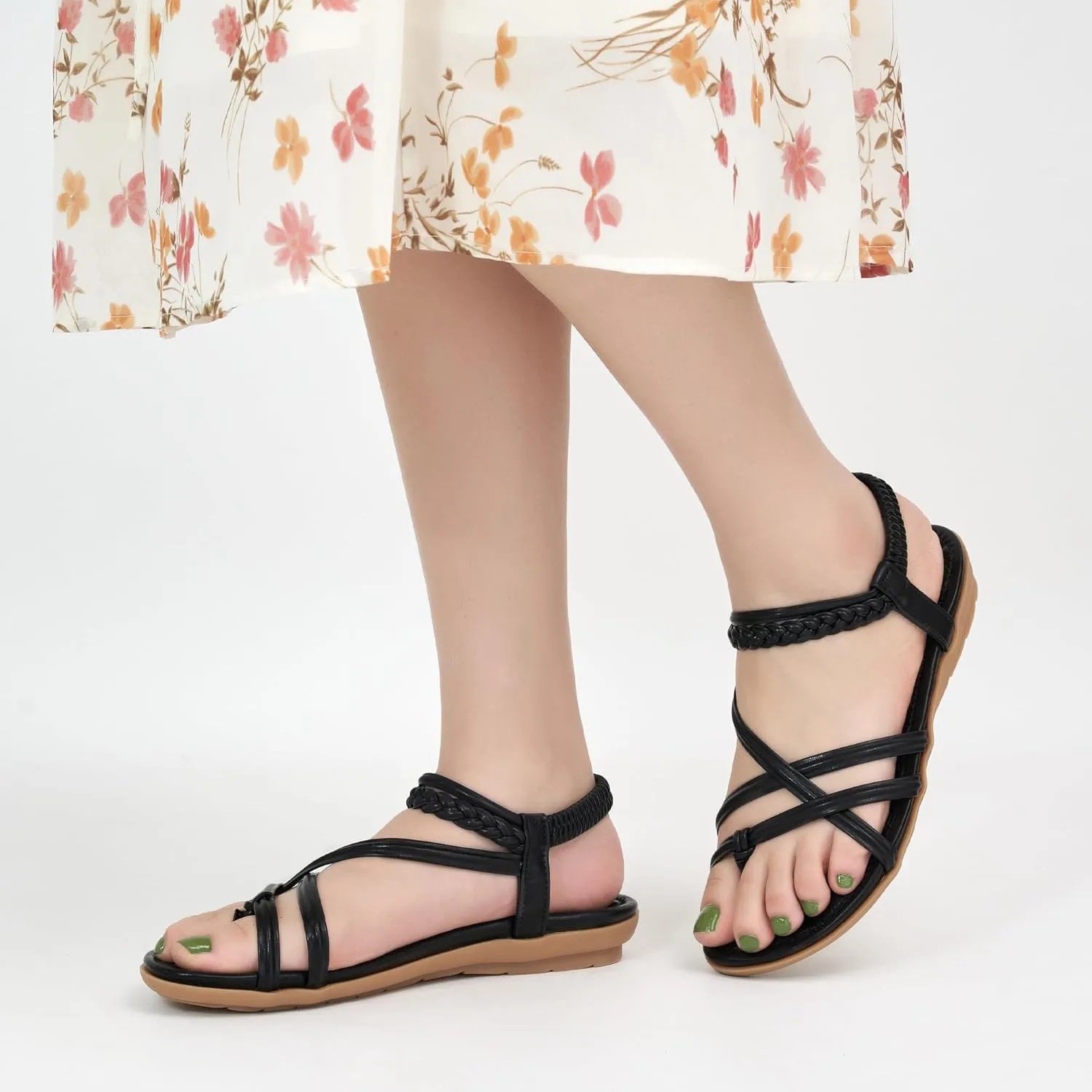 Alicegana Womens Sandals Dressy 2025 - Summer Comfortable Flat Shoes Gladiator Beach Walking Sandal Elastic Ankle Strap
