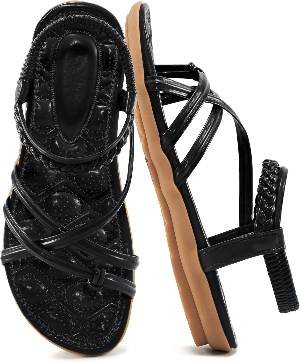 Alicegana Womens Sandals Dressy 2025 - Summer Comfortable Flat Shoes Gladiator Beach Walking Sandal Elastic Ankle Strap