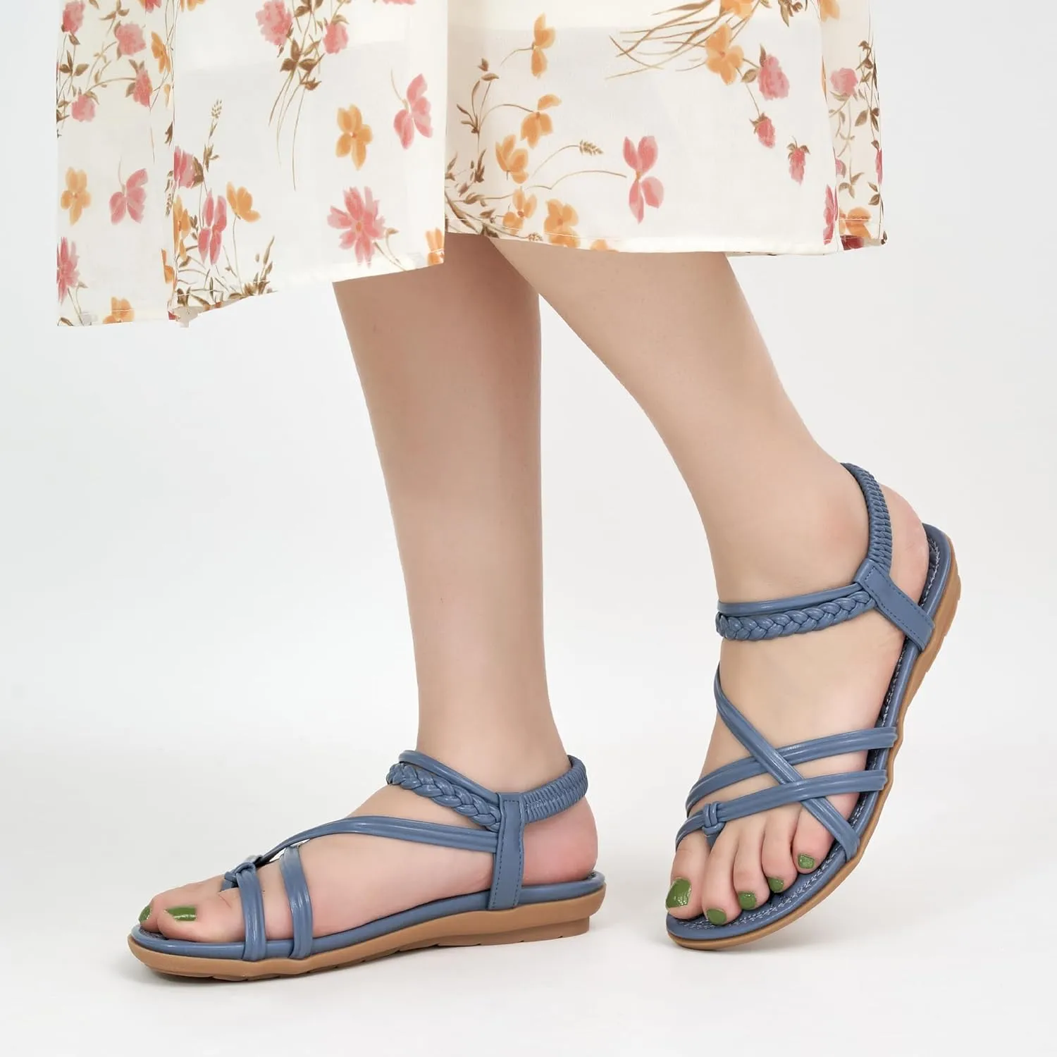 Alicegana Womens Sandals Dressy 2025 - Summer Comfortable Flat Shoes Gladiator Beach Walking Sandal Elastic Ankle Strap