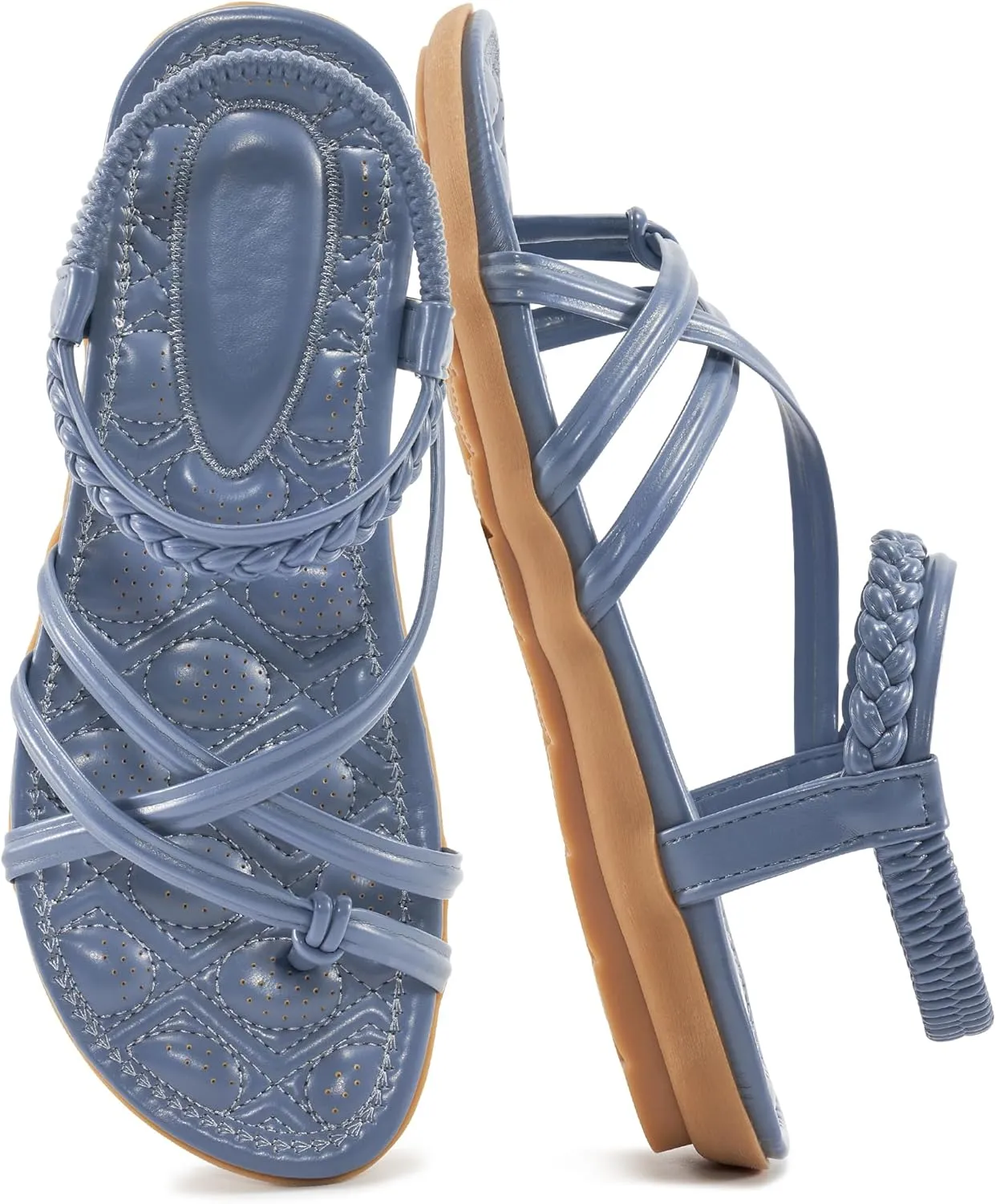 Alicegana Womens Sandals Dressy 2025 - Summer Comfortable Flat Shoes Gladiator Beach Walking Sandal Elastic Ankle Strap
