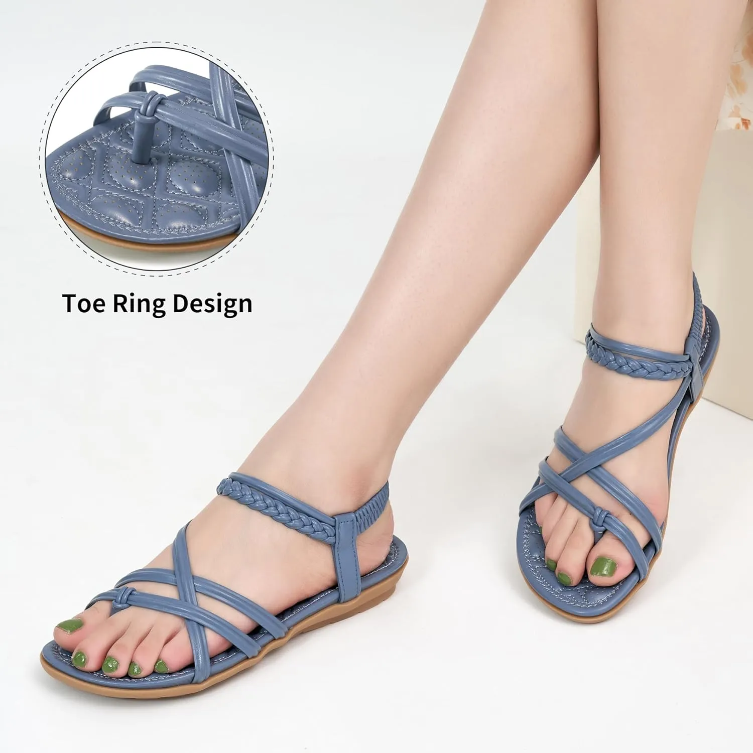 Alicegana Womens Sandals Dressy 2025 - Summer Comfortable Flat Shoes Gladiator Beach Walking Sandal Elastic Ankle Strap