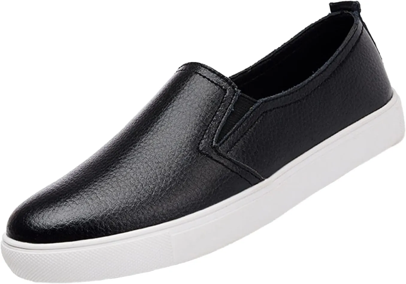 AngryMonkey Women's Leather Slip On Fashion Sneakers,All-Day Comfy Low-Top Non-Slip Softsole Causal Jogging Sports Shoes