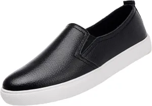 AngryMonkey Women's Leather Slip On Fashion Sneakers,All-Day Comfy Low-Top Non-Slip Softsole Causal Jogging Sports Shoes