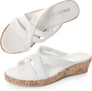ANN CREEK Wedge Sandals for Women Open toe platform Shoes Casual Slip On Summer Sandals Black Heeled Sandals Cork Wedge Heel Mules Slides Platform Strappy Mule Sandals