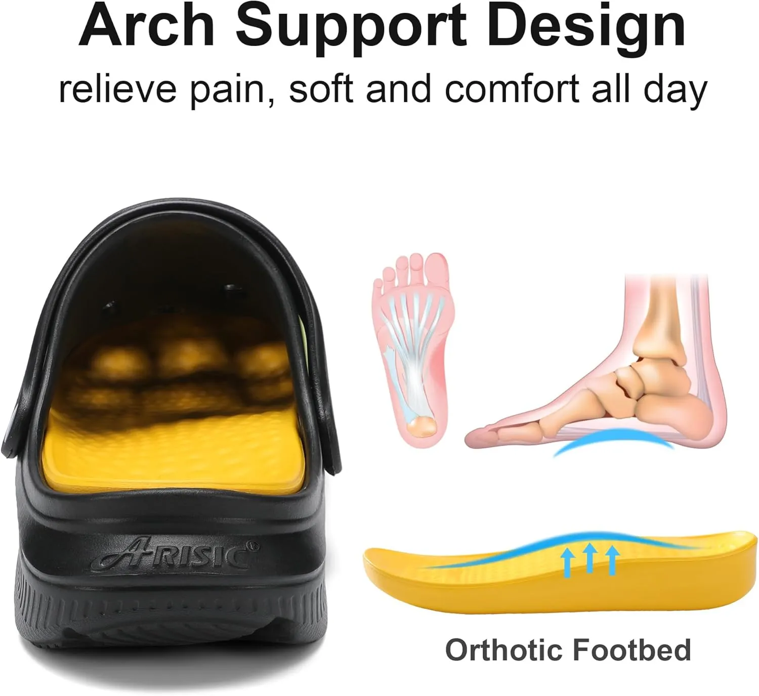 Arch Support Clogs Mens Womens Garden Shoes Lightweight Outdoor Beach Slippers Recovery Sandals with Removable Thick Insoles