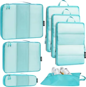Bagail Ultralight Compression Cubes 7 Set - 3 Packing Cubes, 3 Organizers, and 1 Shoe Bag