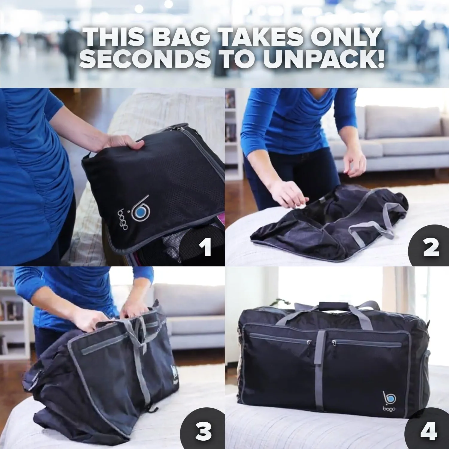 Bago Foldable Duffel Bags for Traveling Women & Men - 40L Sports Packable Duffle Bag for Travel with Shoe Compartment - Water Repellant, Heavy Duty, Lightweight Folding & Collapsible (Pink)