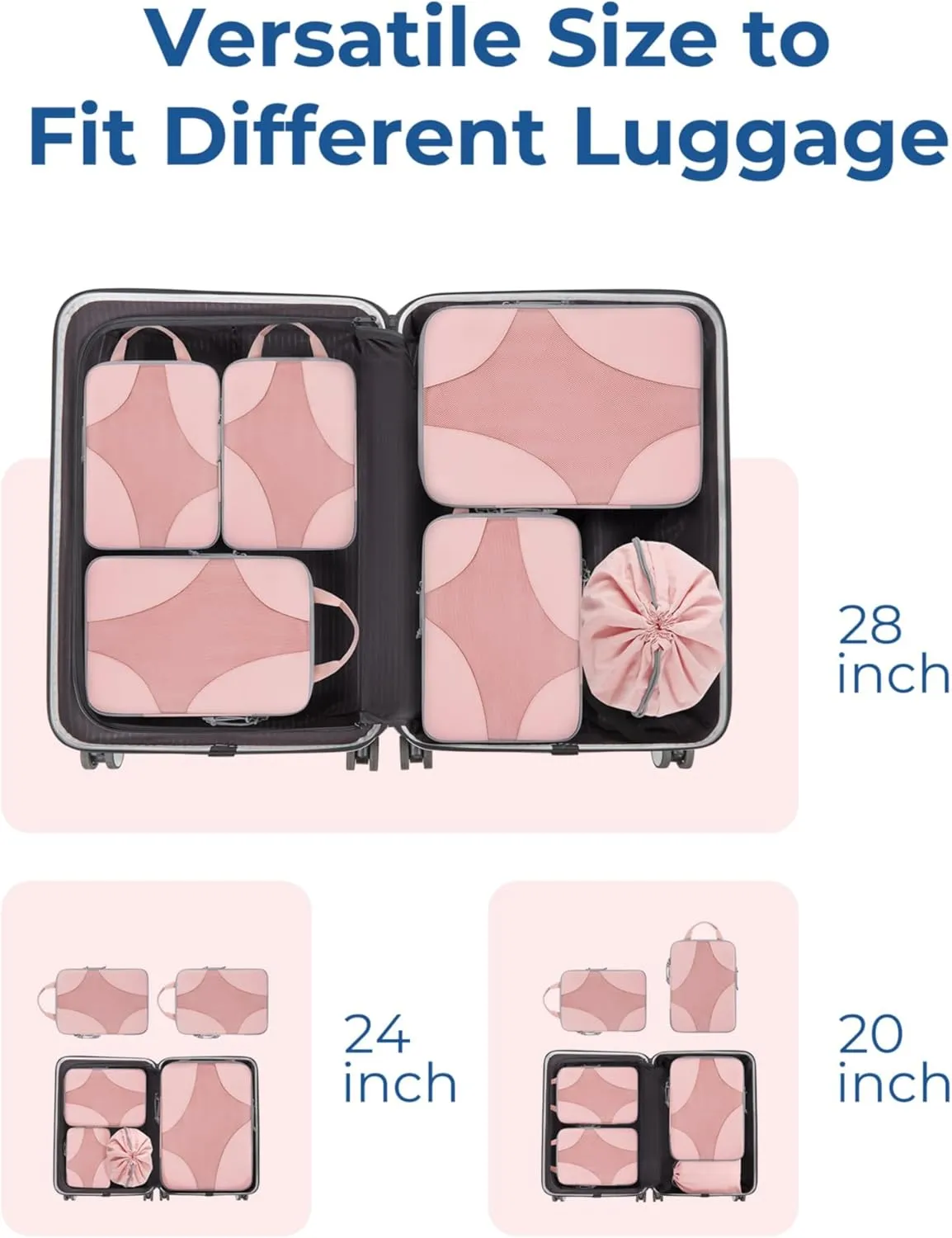 BAGSMART Compression Packing Cubes for Travel, Compressible Luggage Organizer for Cruise Ship, Lightweight Travel Essentials 6-Pack 1L 2M 2S 1Shoe Bag