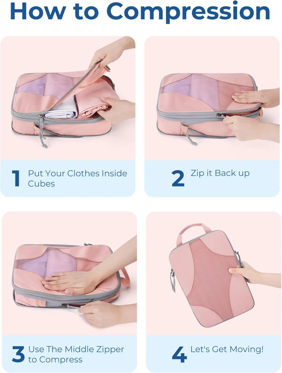 BAGSMART Compression Packing Cubes for Travel, Compressible Luggage Organizer for Cruise Ship, Lightweight Travel Essentials 6-Pack 1L 2M 2S 1Shoe Bag
