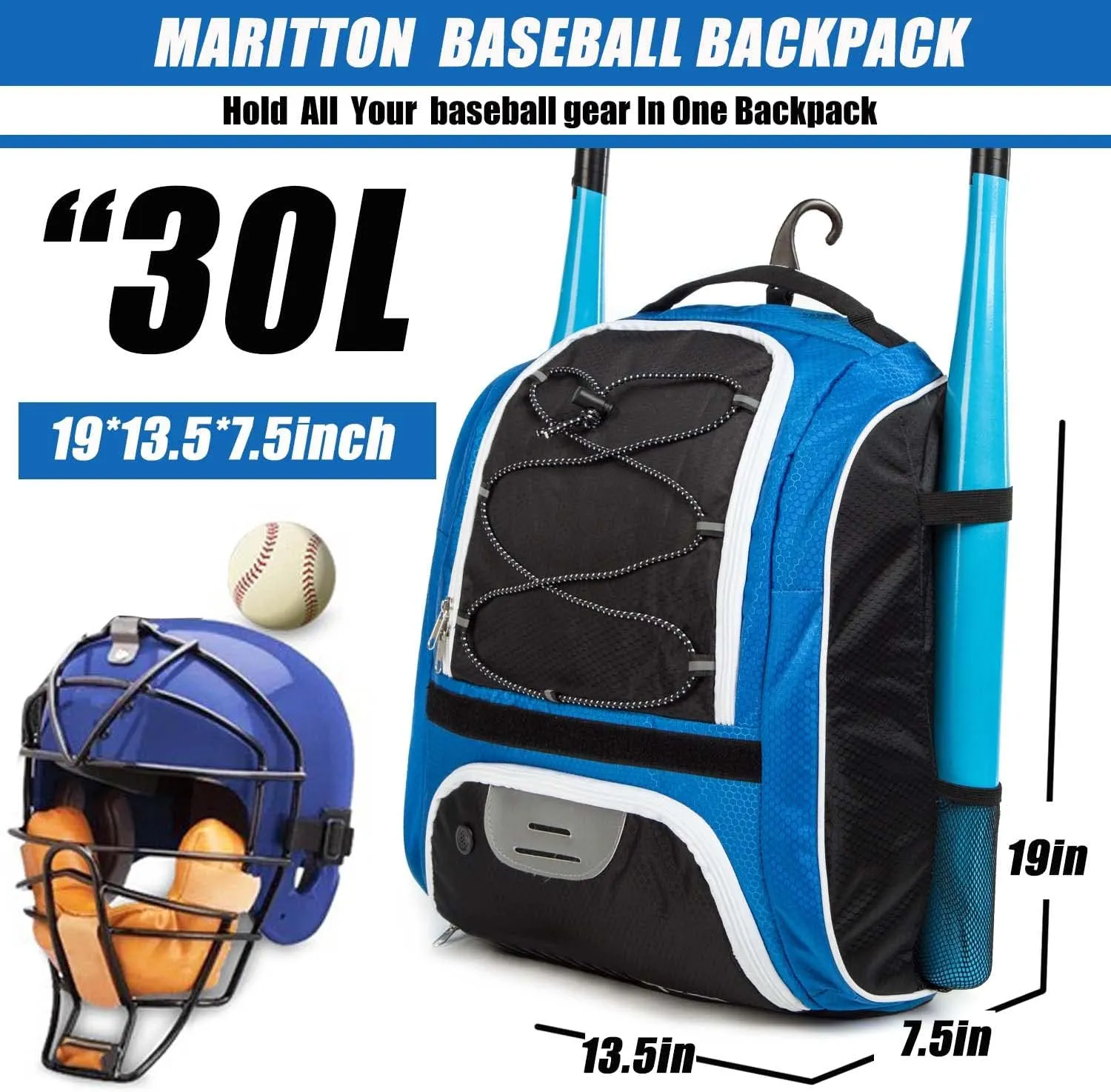 Baseball Bag - Bat Backpack for Baseball, T-Ball & Softball Equipment & Gear for Youth and Adults with Shoe Compartment and Hold Bat, Helmet, Glove and Shoes.