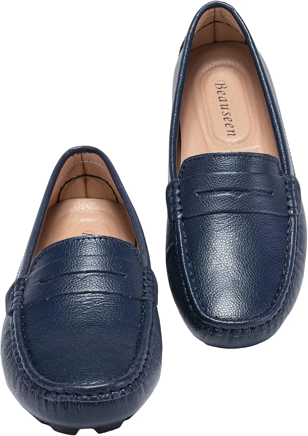 BEAUSEEN Women's Genuine Leather Penny Loafers Classic Driving Moccasins Casual Slip On Comfort Women Loafer Shoes