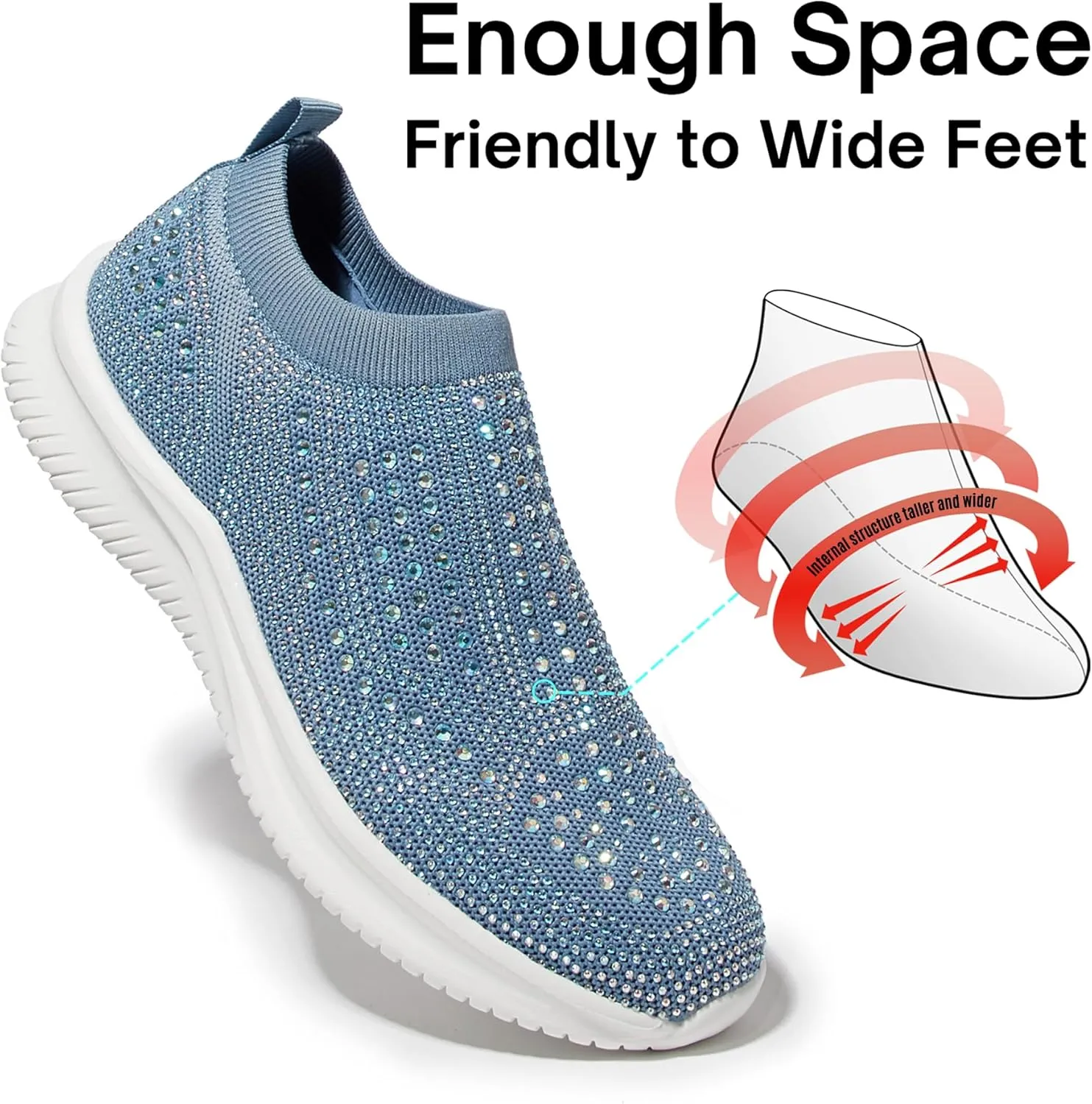 BELOS Women's Rhinestone Mesh Slip On Walking Shoes Fashion Breathable Spakle Glitter Sneaker