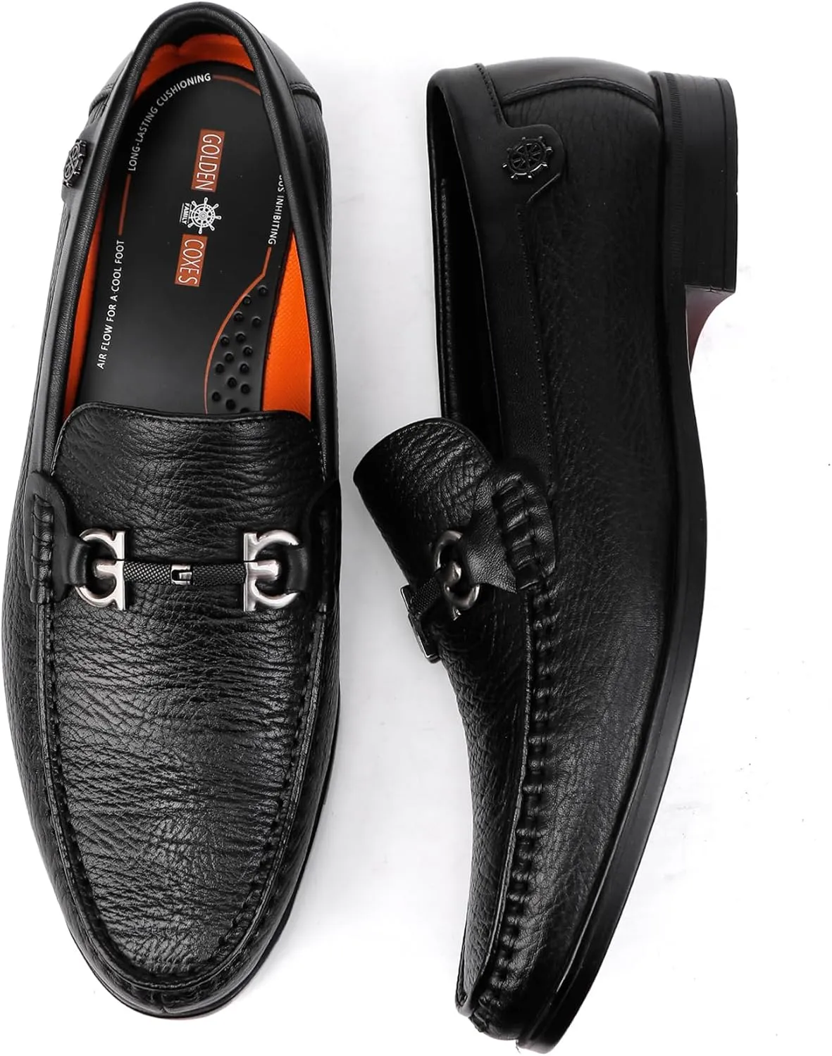 Black Leather Dress Shoes for Men, Casual Metal Buckle Formal Business Shoes Wedding Slip on Loafer Party Dress Shoes