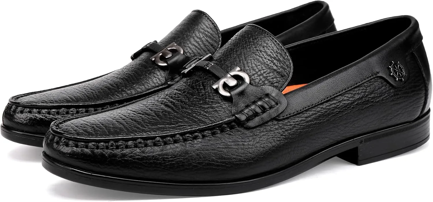 Black Leather Dress Shoes for Men, Casual Metal Buckle Formal Business Shoes Wedding Slip on Loafer Party Dress Shoes