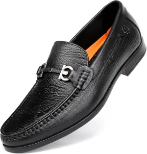 Black Leather Dress Shoes for Men, Casual Metal Buckle Formal Business Shoes Wedding Slip on Loafer Party Dress Shoes