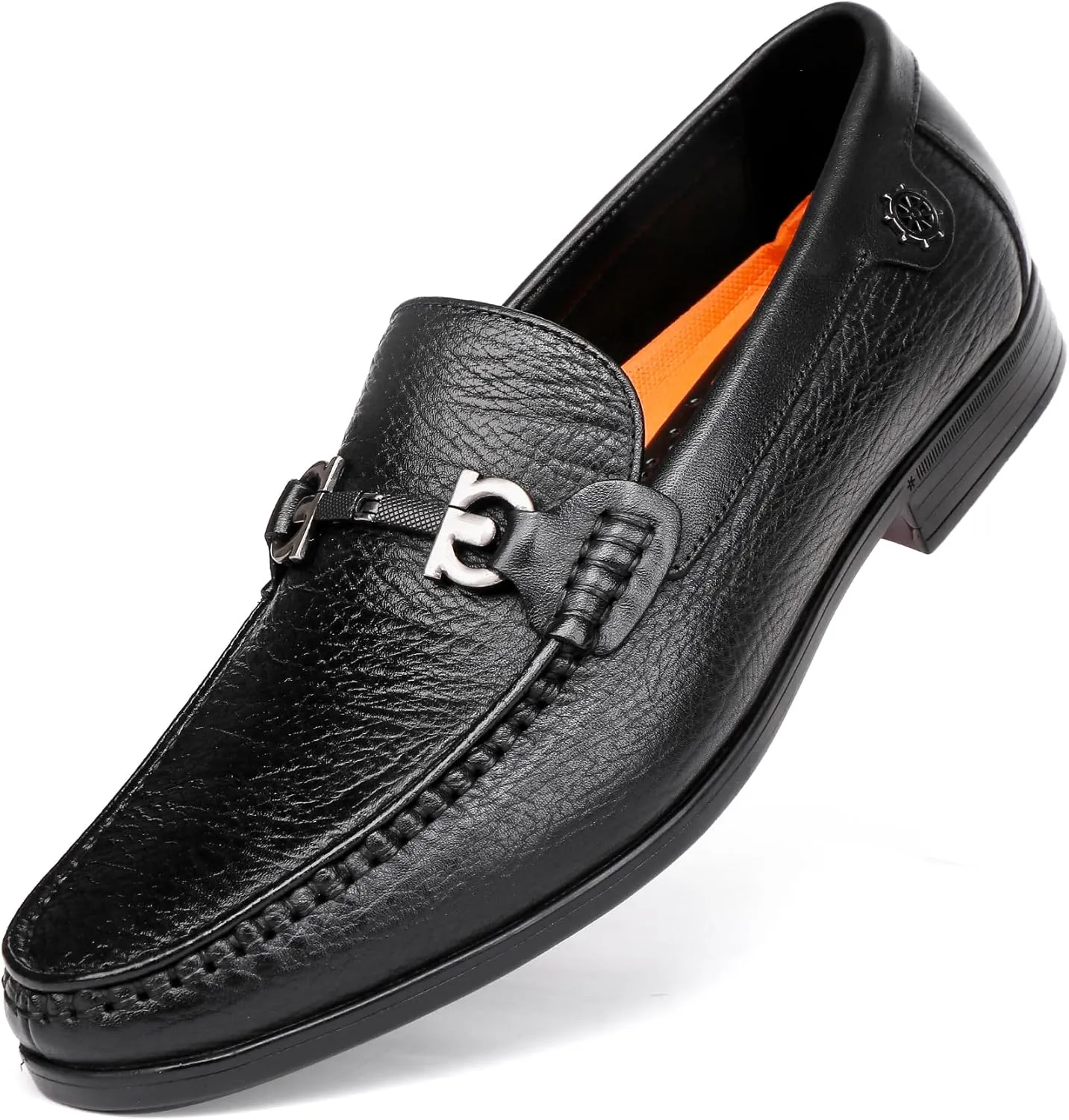 Black Leather Dress Shoes for Men, Casual Metal Buckle Formal Business Shoes Wedding Slip on Loafer Party Dress Shoes