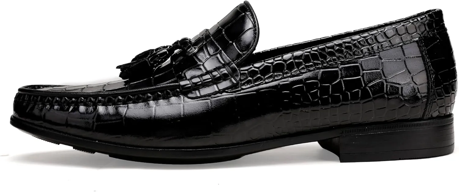 Black Tassel Loafer for Mens, Classic Smooth Leather Tassel Dress Shoes for Men