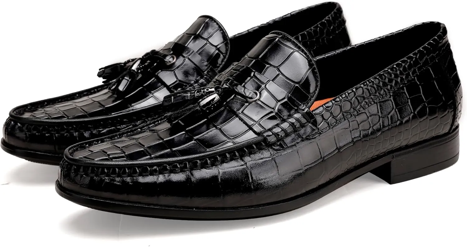 Black Tassel Loafer for Mens, Classic Smooth Leather Tassel Dress Shoes for Men