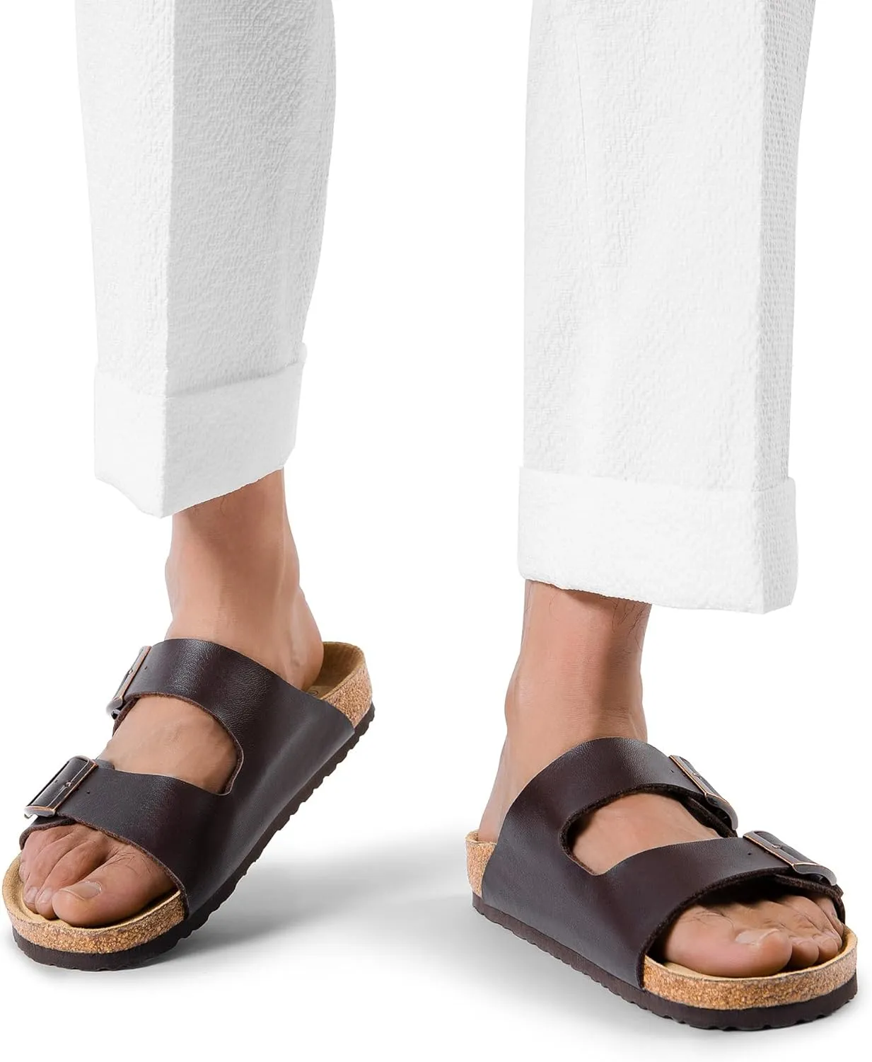 Bruno Marc Men's Cork footbed Sandal Beach Slides with Adjustable Buckle Straps
