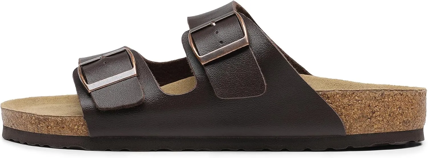 Bruno Marc Men's Cork footbed Sandal Beach Slides with Adjustable Buckle Straps